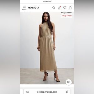 Mango Gold Lurex Halter neck dress